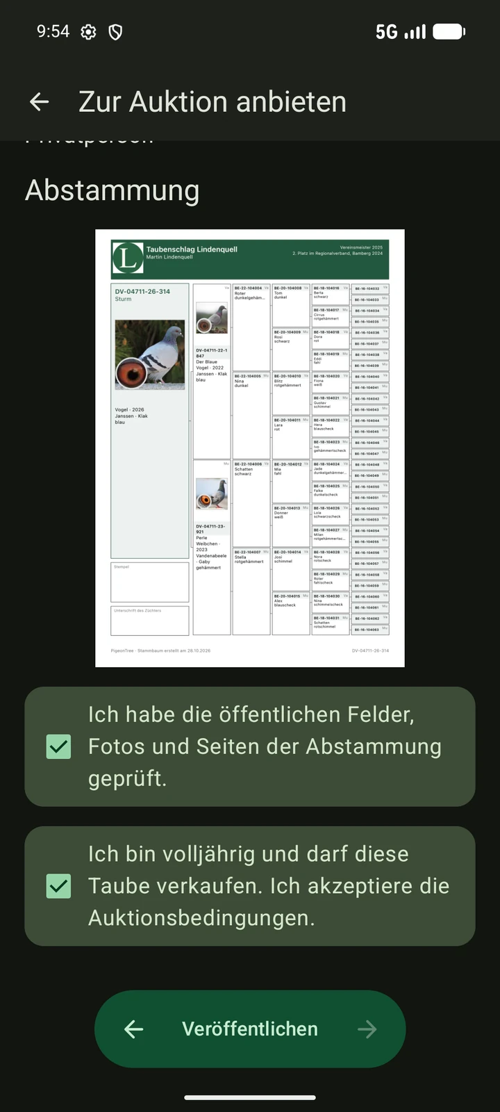 Deutsche öffentliche Auktionsvorschau in PigeonTree vor der Veröffentlichung