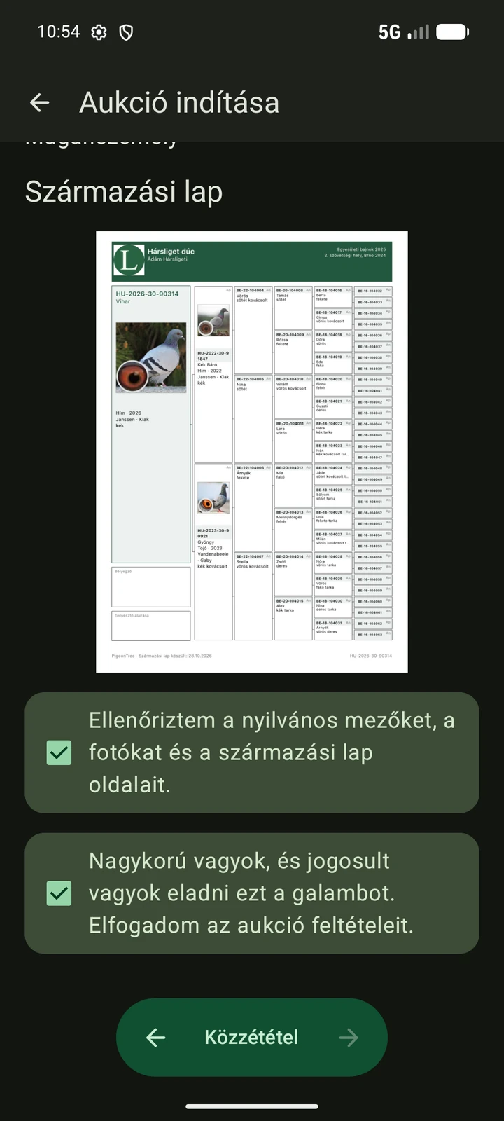 PigeonTree-aukció magyar nyilvános előnézete közzététel előtt