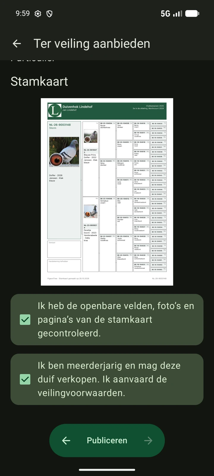 Nederlandse openbare veilingvoorvertoning in PigeonTree vóór publicatie