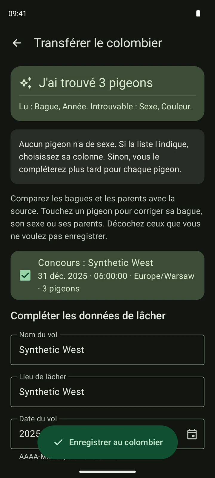 Véritable vérification de concours dans PigeonTree pour un export CSV TIPES synthétique.